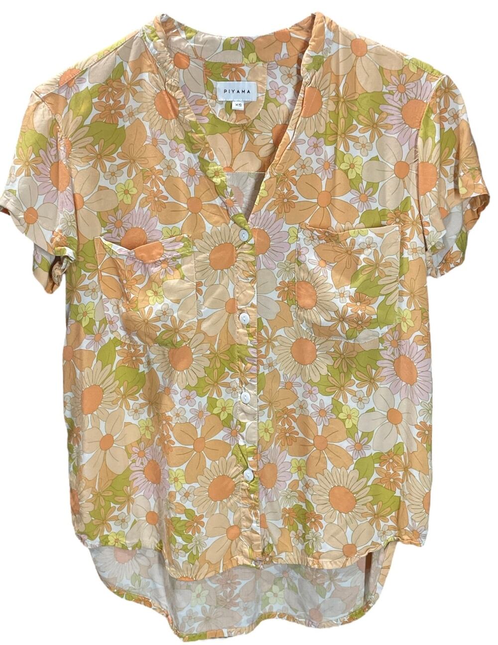 3 FOR $45 SALE | Piyama Floral Button Down Pajama Top Orange Lyocell XS